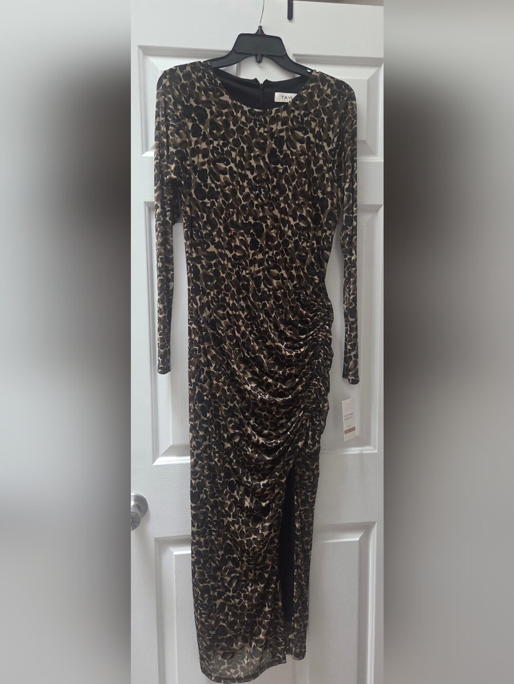 Taylor Olive and Black Leopard Print Long Sleeve Dress